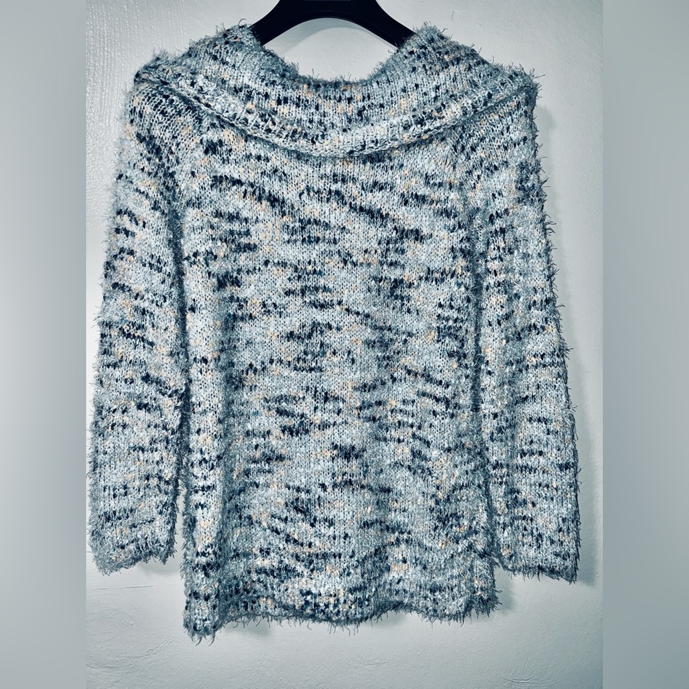 LC Lauren Conrad Fuzzy Cowl Neck Sweater Blue Speckled Size L - Picture 4 of 5